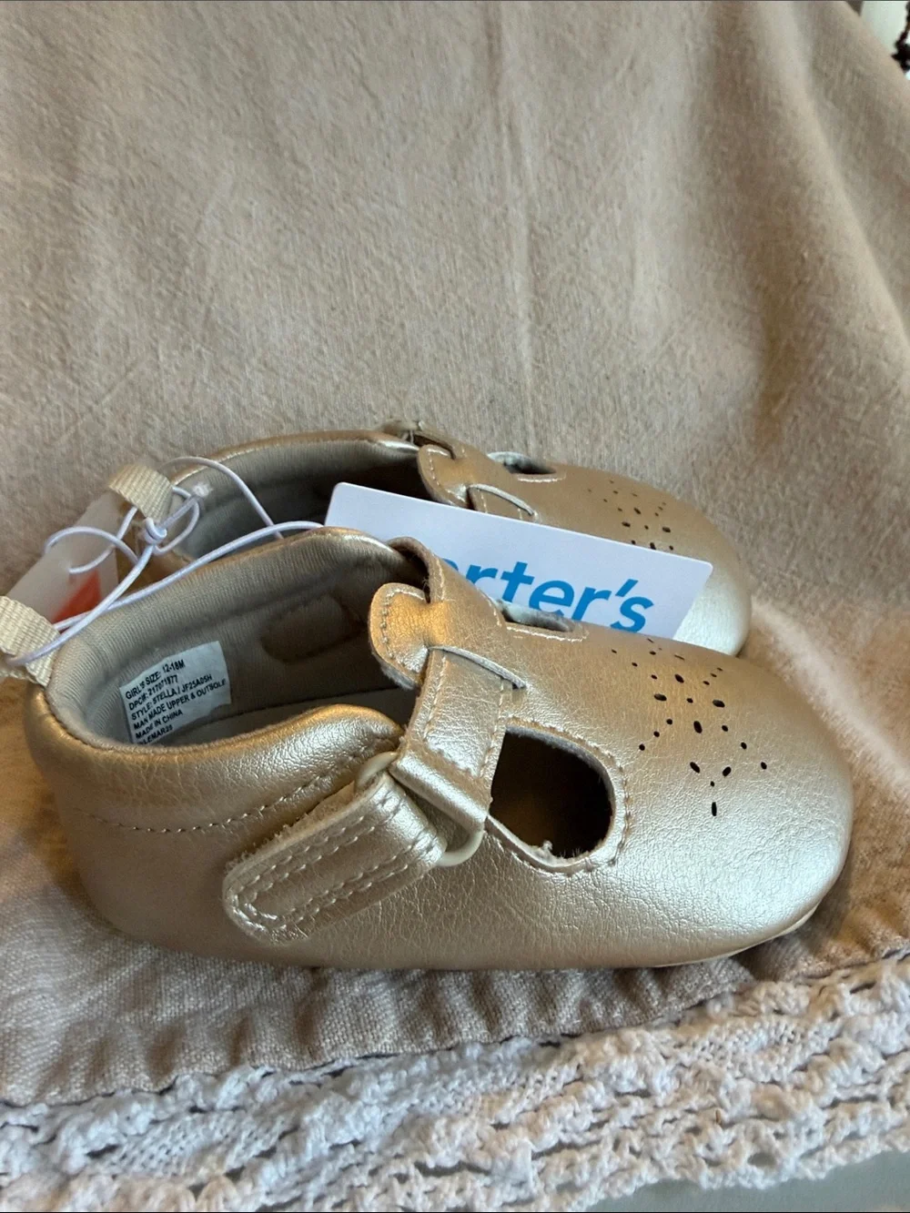 NWT~ Carter's Metallic Gold T-Strap Mary Jane Baby Shoes. SZ 12~18 Months